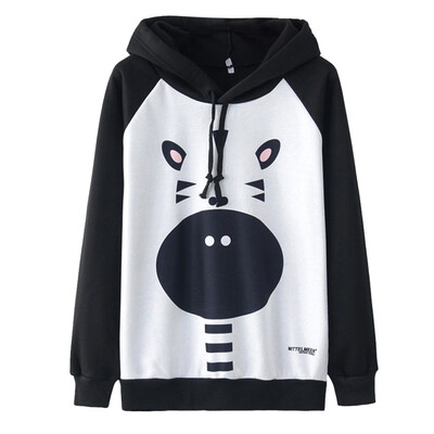 

Toponeto Women Long Sleeve O-Neck Zebra Nose Print Zipper Pockets Sport Pullover