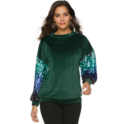 

Starmoon Fashion Women Loose Long Sleeve Sequined Patchwork Casual T-Shirt Blouse Tops