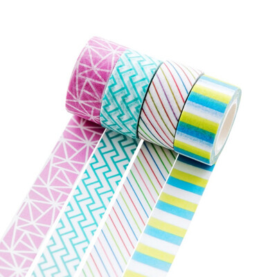 

4PCS Geometric Washi Paper Tape Sticker DIY Decorative Adhesive Tape Stationery Masking Tapes Scrapbooking Stamping Supplies