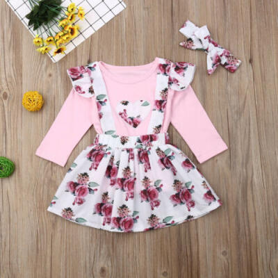 

Kids Baby Girls Newborn Clothes TopsStrap Skirts Dress Autumn Outfits 3Pcs Set