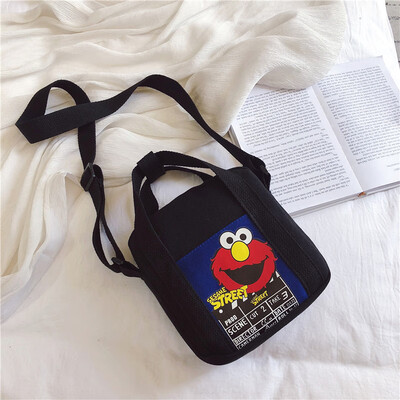 

Korea ins Japanese package 2019 new Harajuku student canvas bag bag female slung wild Sesame Street shoulder bag