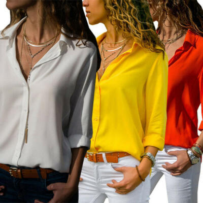 

Fashion Womens Long Sleeve Blouse Shirts OL Ladies Casual T-Shirt Chiffon Tops