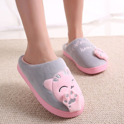 

Rose Women Winter Home Slippers Cartoon Cat Non-slip Warm Indoors Bedroom Floor Shoes