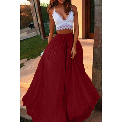 

Roseonmyhand Womens Fashion Spring Summer Casual Solid Color Midi Skirt Chiffon Skirts