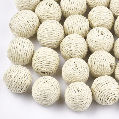 

Handmade Woven Beads Paper Imitation Raffia Covered with Wood Round AntiqueWhite 2123x2022mm