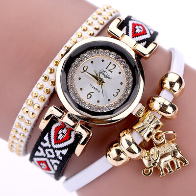

Vintage Braided Alloy Elephant Pendant with Diamond Female Headset Womens Watch Korean Series