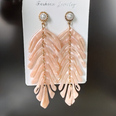 

5 Colors Acrylic Leaf Dangle Earrings for Women Boho ZA Statement Long Earrings Wedding summer pearl Jewelry Party Gift Bijoux