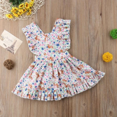 

Xmas Cotton Kid Baby Girls Deer Backless Party Gown Dress Sundress Clothes