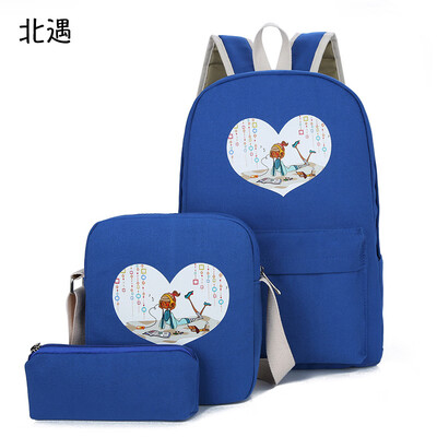 

Backpack female Korean leisure travel travel backpack large capacity high school student bag canvas 3 piece set bag