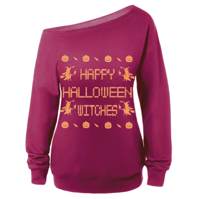 

Skew Neck Witches Print Halloween Sweatshirt