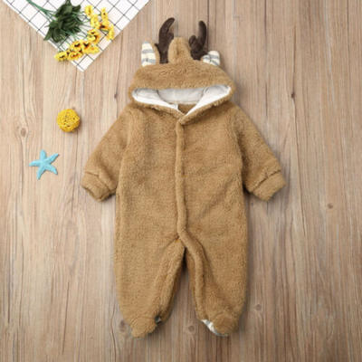 

US Newborn Baby Girl Boy Antlers Hooded Romper Jumpsuit Winter Outfits Clothes