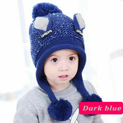

Kids Children Knitted Beanie Hat Hats Cap Winter Worm Girls Boys Single Fur Pom
