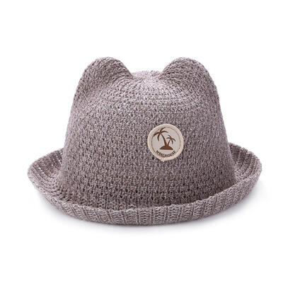 

Cute Cat Ear Baby Summer Straw Hats Breathable Beach Bucket Caps Sun Cap