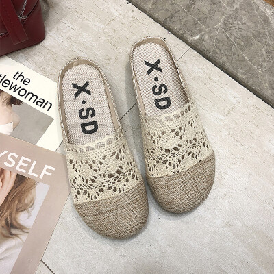 

Summer 2019 flat-bottomed Baotou sandals womens new linen slippers wear pregnant lazy anti-slip shoes