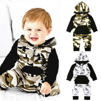 

UK Infant Baby Boy Clothes Long Sleeve DinosaurCamouflage Romper Overall Outfit