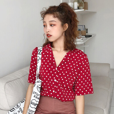 

Fashion Women Shirt V-neck Korean Style Polka Dot Harajuku Women Clothes Tops