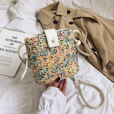 

Ins Early Autumn Casual Bag Fashion Woven Contrast Bucket Bag New 2019 Woolen Shoulder slung Womens Bag