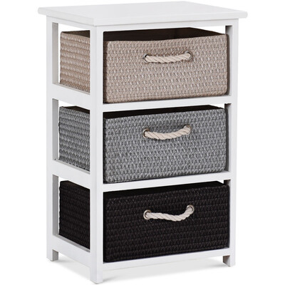 

Wooden Storage End Nightstand with Weaving Baskets-3-Tier