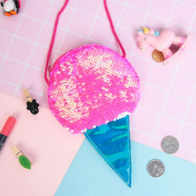 

2019 New Style Kids Girl Sequins Ice Cream Crossbody Bags School Handbags Bag Wallet Zipper Patchwork Purse Gift