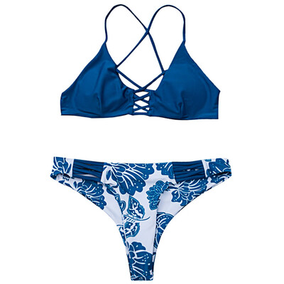 

Spaghetti Strap Padded Backless Floral Print Low Waist Women Bikini Set