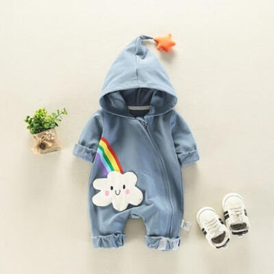 

Light Blue Newborn 0-18 Months Baby Boy Girl Rainbow Hooded Romper One Piece Outfits Clothes