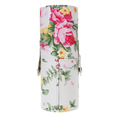 

Floral Printed Travel Leather Cosmetic Brush Pen Holder Makeup Empty Holder