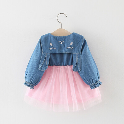 

Toddler Baby Kids Girls Tulle Denim Patchwork Rabbit Ear Dresses Casual Clothes