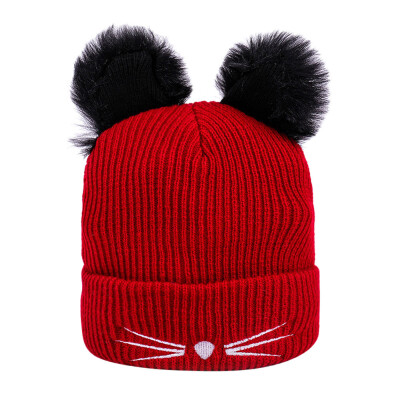 

Tailored Women Winter Fashion Keep Warm Cat Ear Winter Hats Knitted Wool Hemming Hat