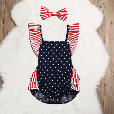 

4th of July Newborn Baby Girls My 1st Independence Romper Headband Outfits 0-12M