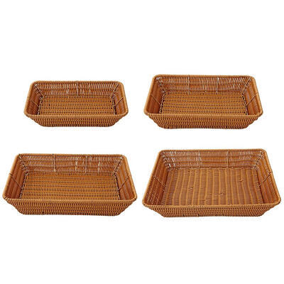 

Imitation Rattan Woven Wicker Bread Basket Iron Frame Food Vegetable Holder