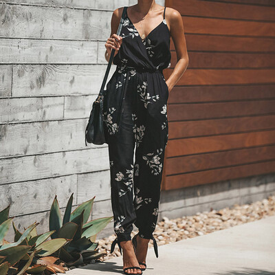 

Starmoon Women Printing Pocket Off Shoulder V Neck Sleeveless Rompers Jumpsuit Playsuit