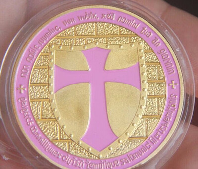 

40mm GOLD PLATED PINK Templar Souvenir Coin medal