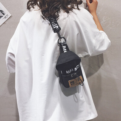 

Canvas small bag female 2019 new ins Japanese Harajuku girl chest bag student mini wide shoulder strap Messenger bag