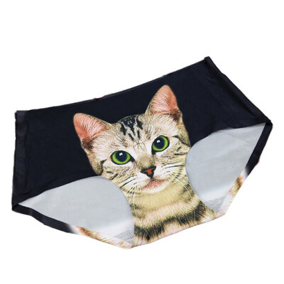 

Sexy Pussycat Womens Panties Funny Female Anti-emptied 3D Cat Printed Lingerie Seamless Panties for Women White Black Underwear