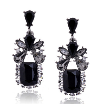 

EK807 European & American Big Brand Luxury Black Gem Square Zircon Crystal Bow Drop Earrings for Women Fashion Jewelry Brincos