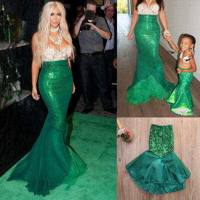 

Women & Kids Mermaid Fish Tail Skirt Party Maxi Fancy Dress Cosplay Costume
