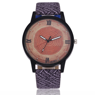 

New personality annual ring wood grain mens&womens watch rivets