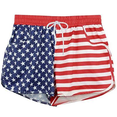 

Tailored Women Summer Independence Day Splicing Mid Waist Striped Short Beach Pants