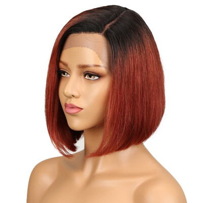 

NOBLE Silky Straight Short Bob Lace Front Human Hair Wigs For Women Two Tone 2Pink Color Middle Part Ombre Part Lace Wig