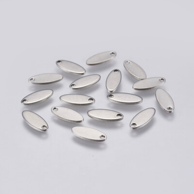 

304 Stainless Steel Charms Oval Stainless Steel Color 12x5x1mm Hole 1mm