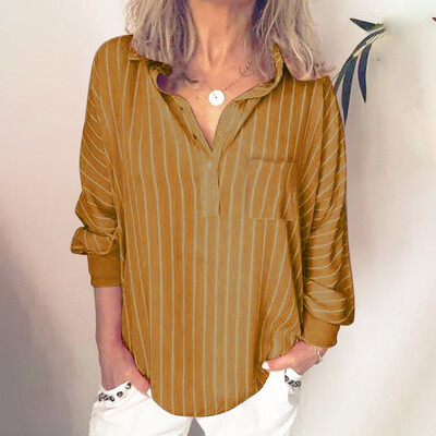 

Starmoon Fashion Woman Loose Casual Striped Button Lapel Long Sleeve Shirt Top Blouse