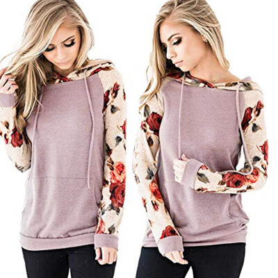 

Nomeni Women Casual Stand Printed Long Sleeve Pocket Drawstring Pullover Top Blouse