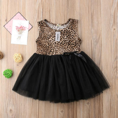 

Toddler Infant Black Dress Leopard Lace Tutu Baby Girls Dresses Skirt Sundress new