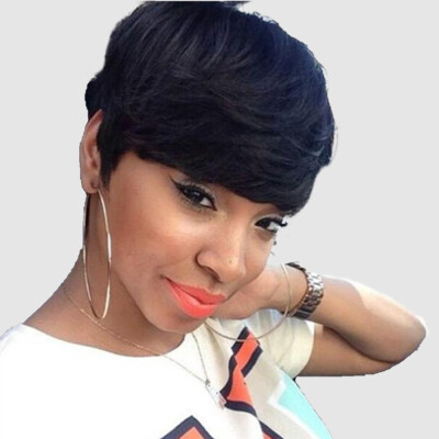 

ELEMENT Synthetic Short Human HairSynthetic Blend Wigs for Black Women Pixie Cut Side Parting Short Straight 18613