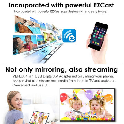 

YEHUA Mate 1 EZcast USB Female to HD VGA Adapter Airplay DLNA for Android iOS Smartphone Tablet PC to HDTV Projector