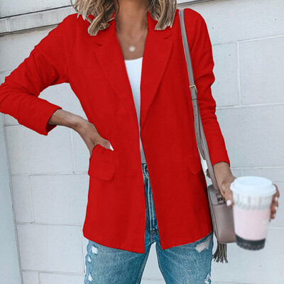 

Womens Long Sleeve Open Front Blazer Longline Work Office Lapel Cardigan Jacket