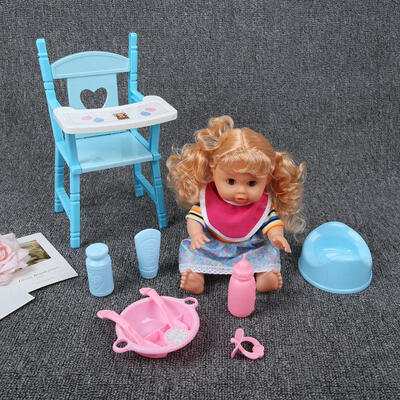 

Greensen Baby Children Lifelike Doll Set Sound Eyes Blink Cute Girl with Seat Imitate Toys Set