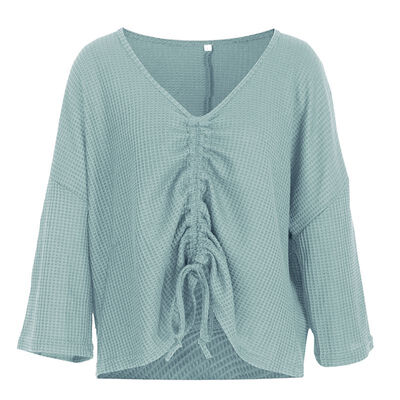 

Fashion Knitwear Long Sleeve New V-neck Long Sleeve Top Sweater Chest Drawstring Top