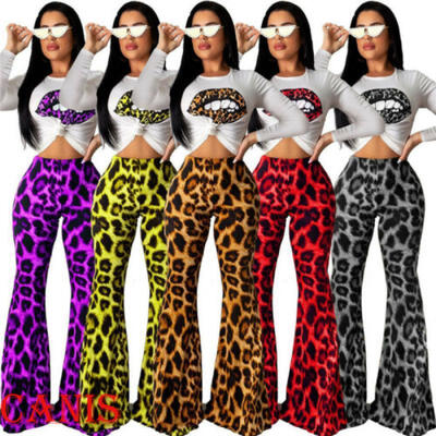 

US Women 2 Piece Outfits Long Sleeve Crop Top Pants Set Casual Jumpsuit Rompers