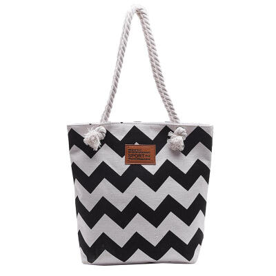 

Women Wave Stripe Canvas Large Capacity Shoulder Bag Totes Shopping Handbag